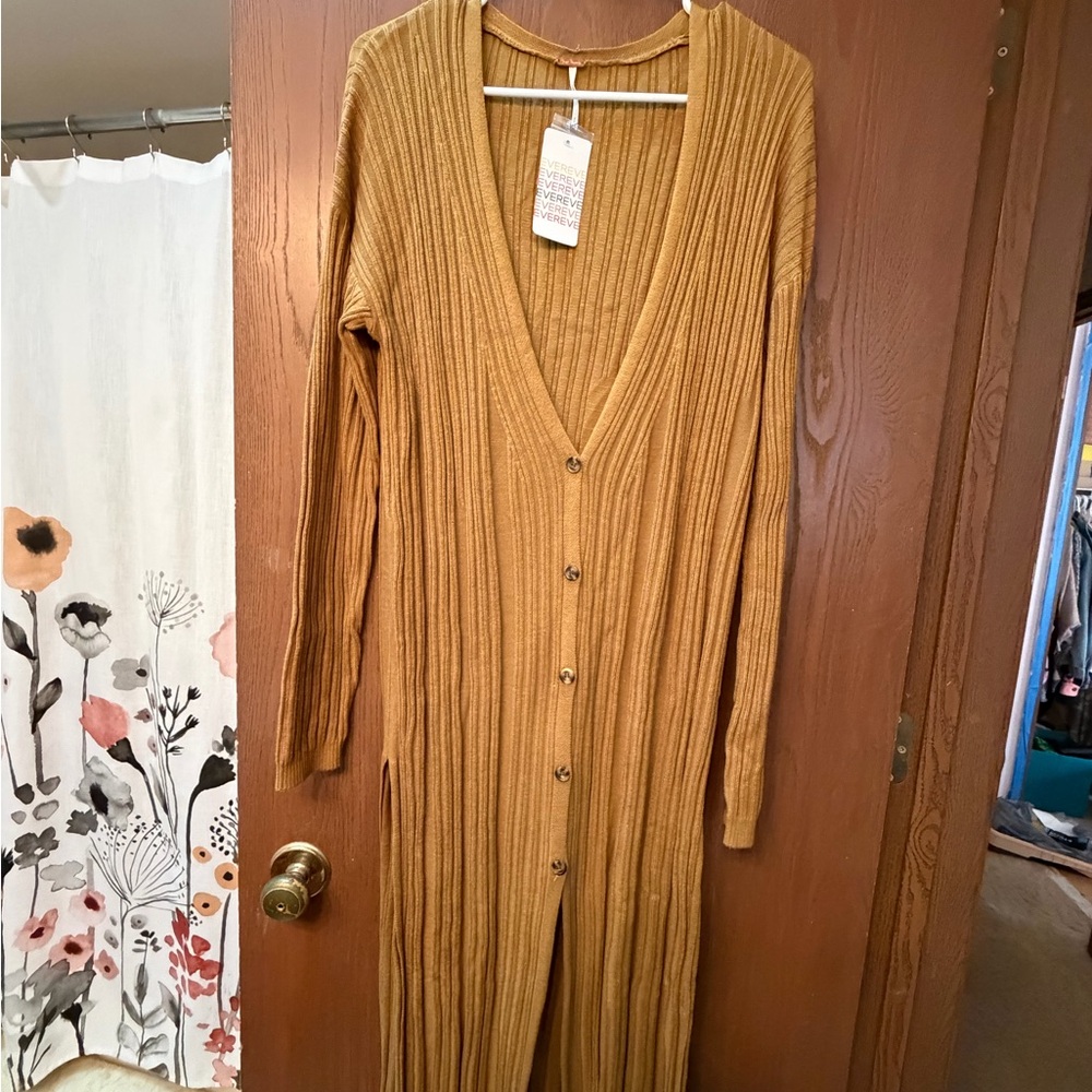 Free People Mustard Long Cardigan